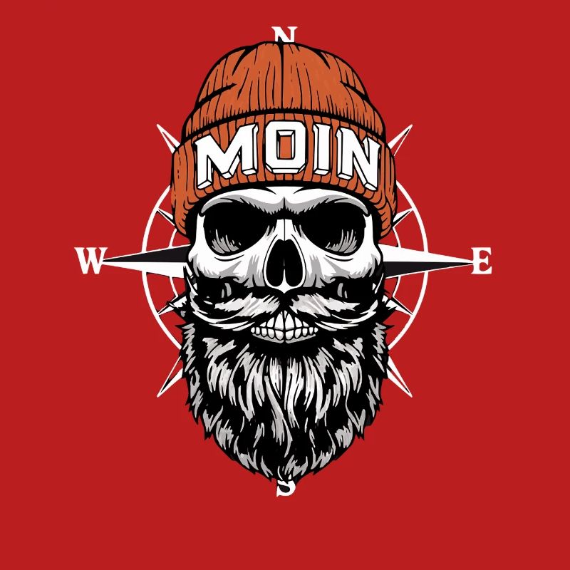 Norddeutsch Biker Skull mit Bart & Windrose Moin