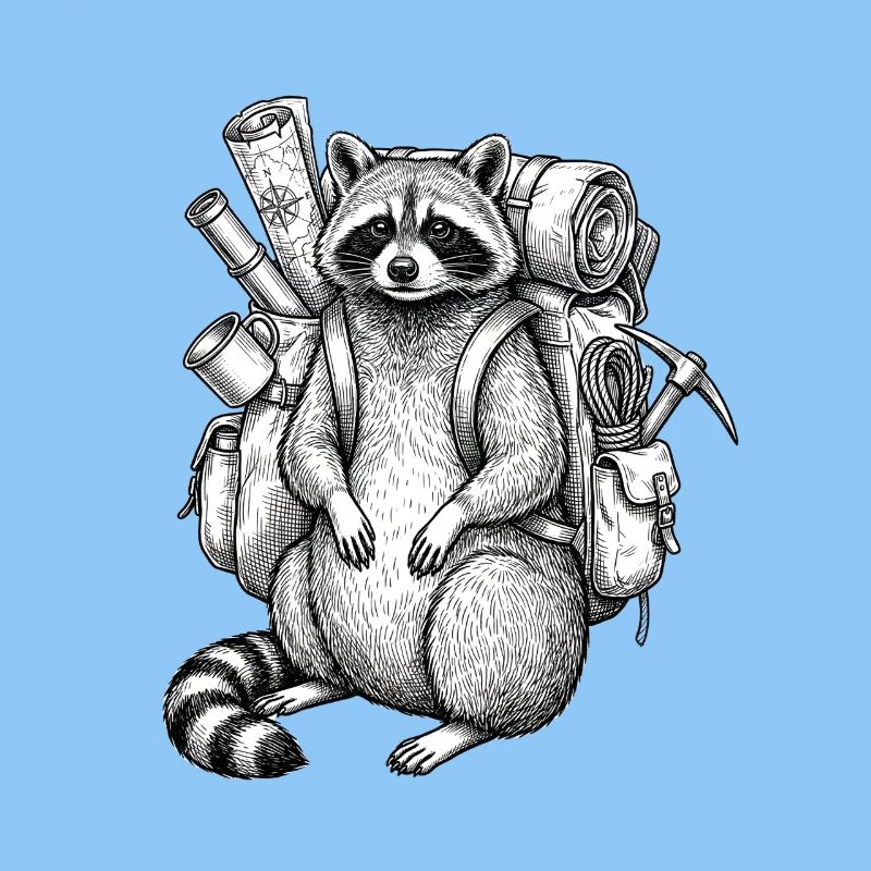 Wander-Waschbär mit Rucksack