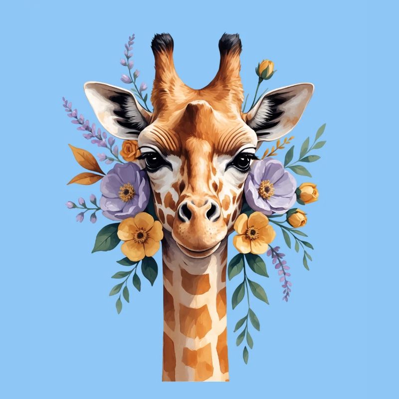 Giraffe mit Blütenkranz