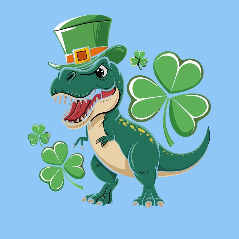 Dino vert avec chapeau de trèfle