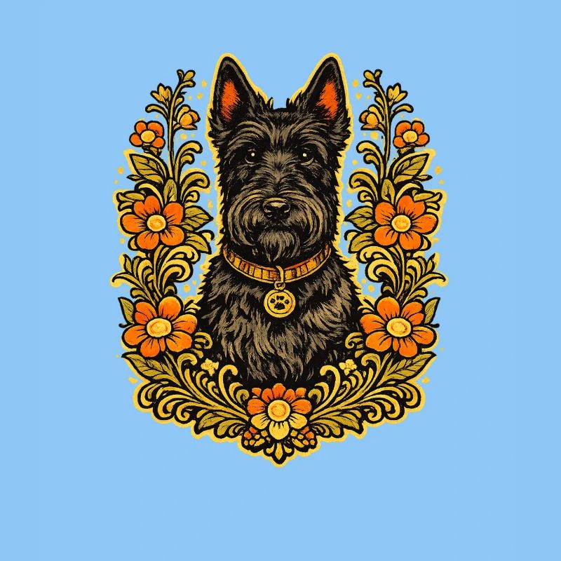 Floral Frame Scottish Terrier