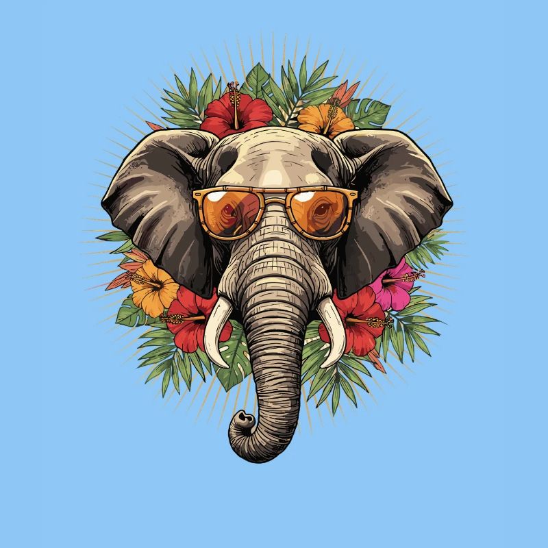 Elephant with sunglasses and hibiscus frame