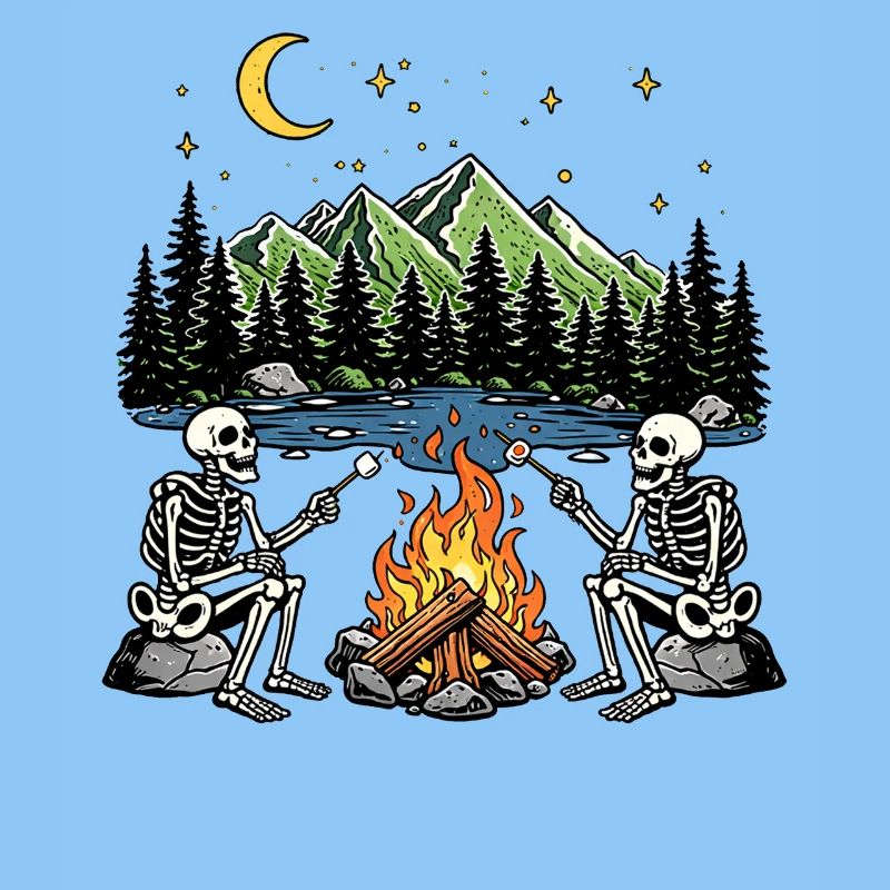 Camp de camping nocturne Marshmallow au feu de camp Skeleton