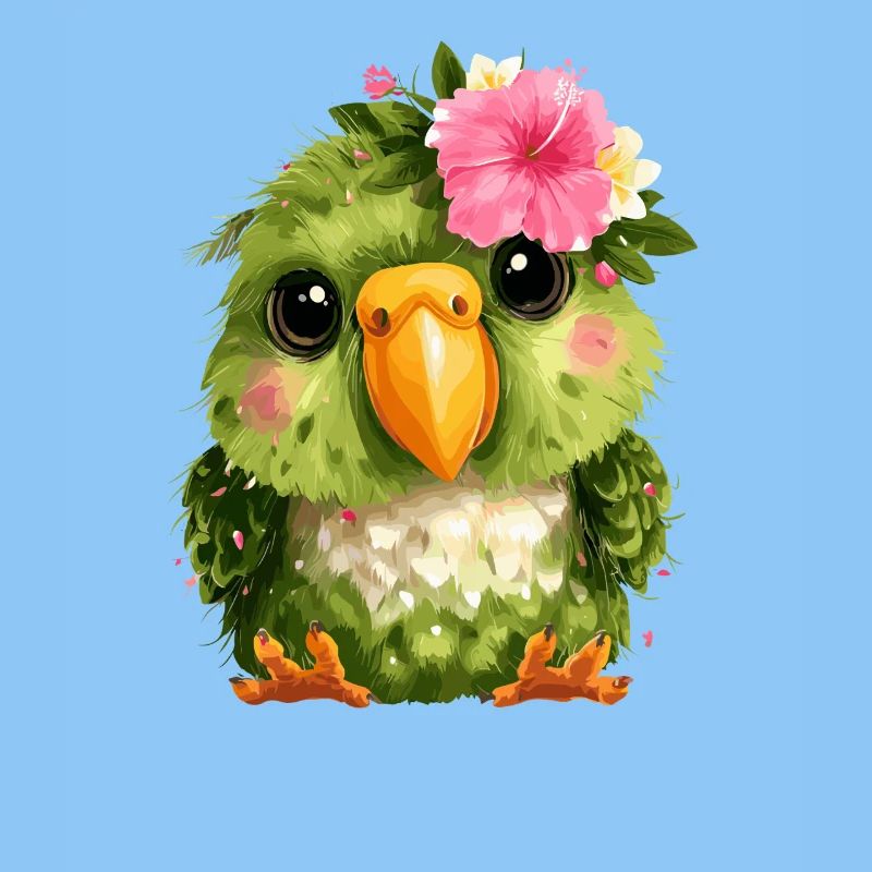 Spring Parrot with Floral Wreath
