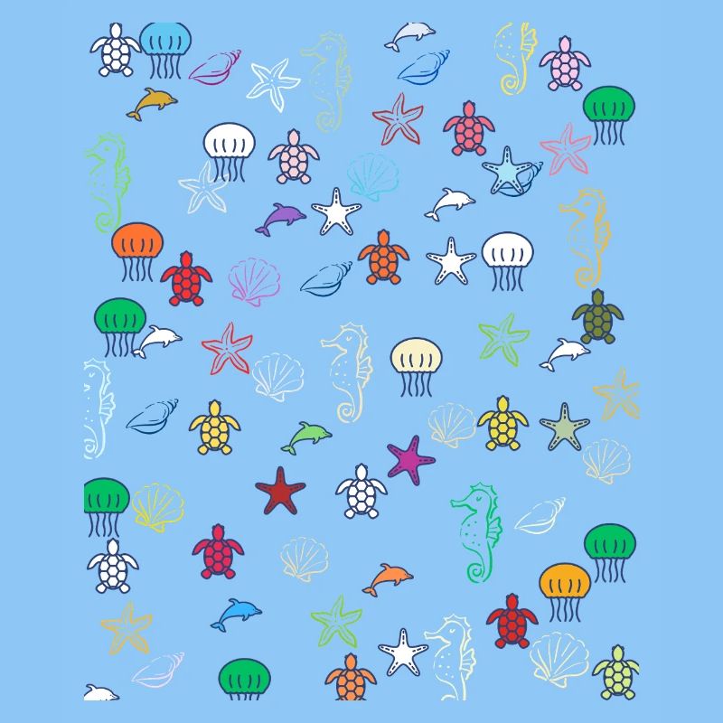 Mer colorée et créatures marines variées