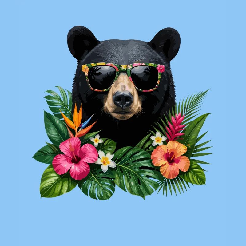 Tropischer Bärenkopf mit Blumenbrille