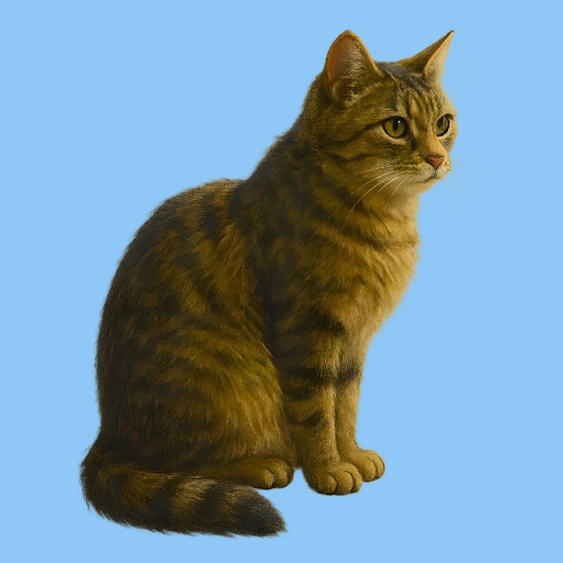 Sitzende, getigerte Katze