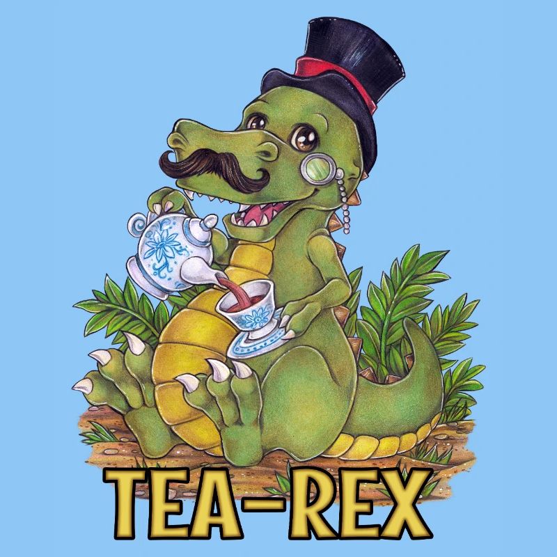 Drôle de jeu de mots Tea Rex Dino dessiné à la main
