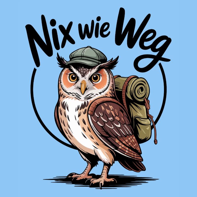 Wandernde Eule mit Rucksack