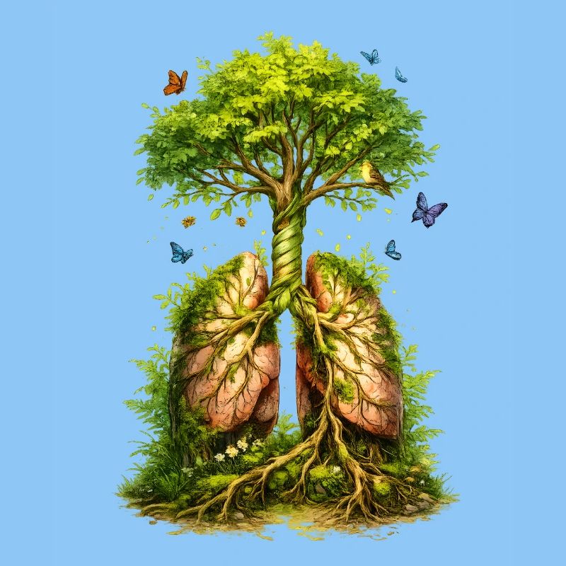 Tree grows from green lungs