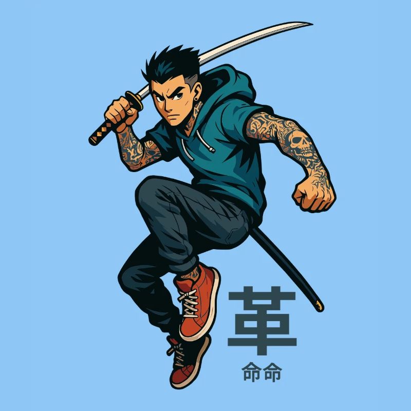 Cooler Samurai mit Katana