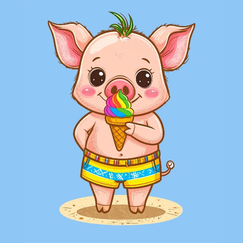 Petit cochon avec de la glace colorée