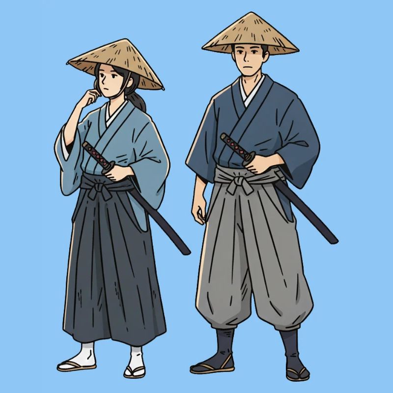 Samurai Duet in Kimono Ronin Pair