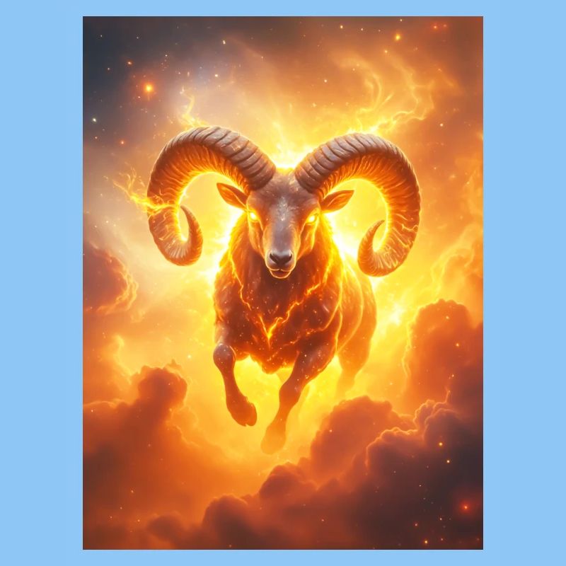 Fiery celestial ram igniting creation’s 