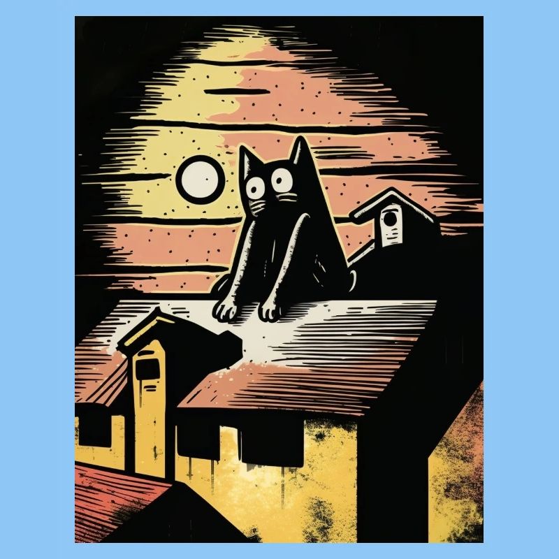 Mondnacht mit schwarzer Katze