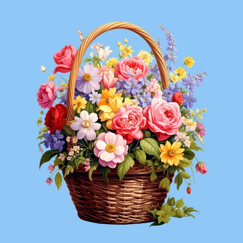 Weidenkorb mit Frühlingsblumen