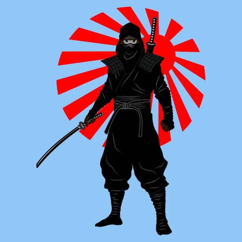 Ninja-Kampfhaltung mit roter Kampfflagge