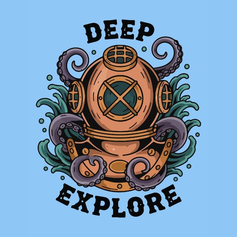 Vintage Diving Bell Deep Explore Octopus