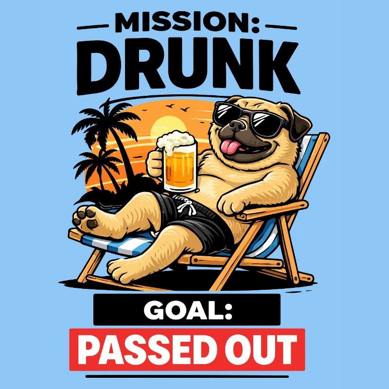 Sunset Pug Lounging Beer Tee