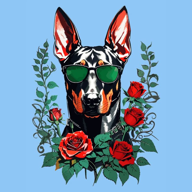 Dobermann mit Rosen
