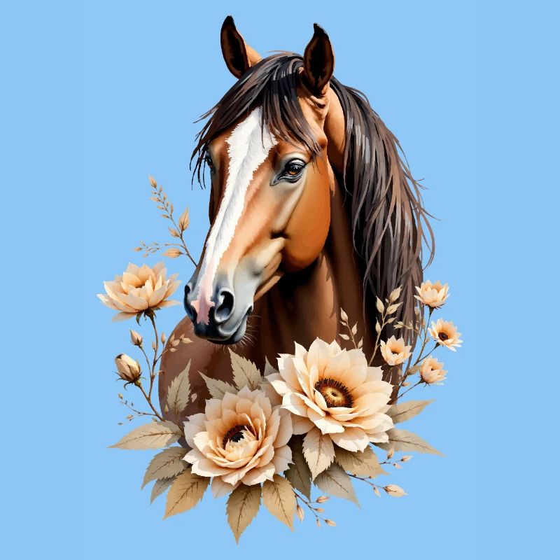 Elegantes Pferdeportrait mit Blumen