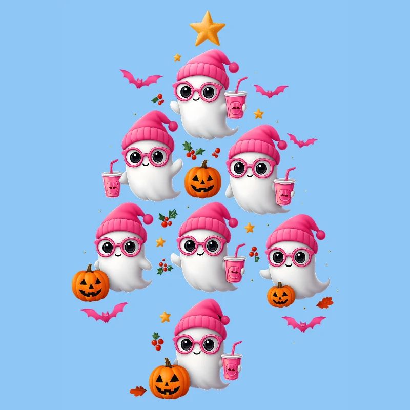 Conception d’arbre de Noël fantôme rose mignon