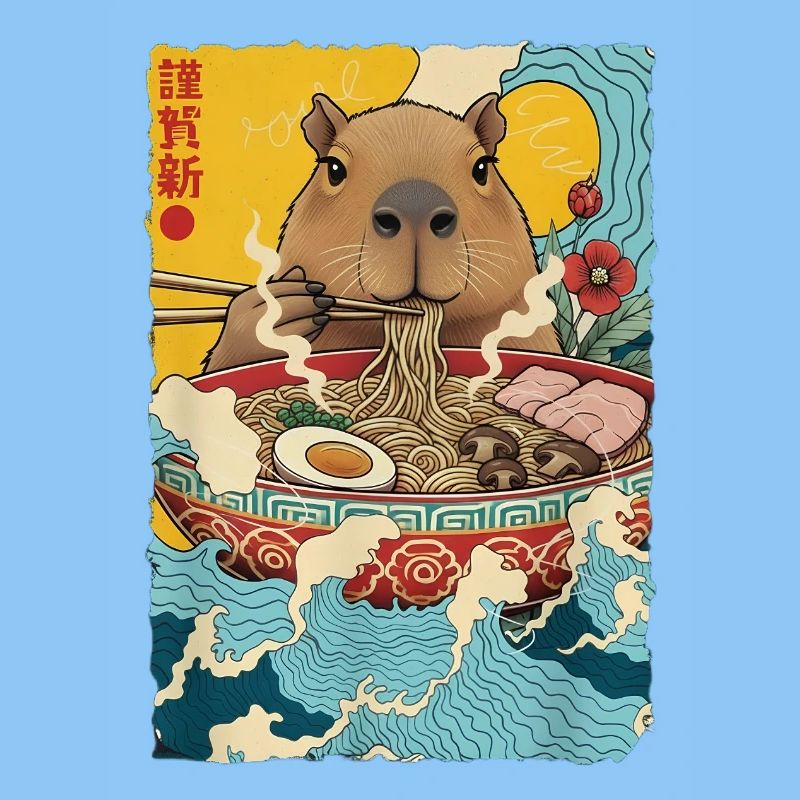 Capybara isst Ramen Nudeln