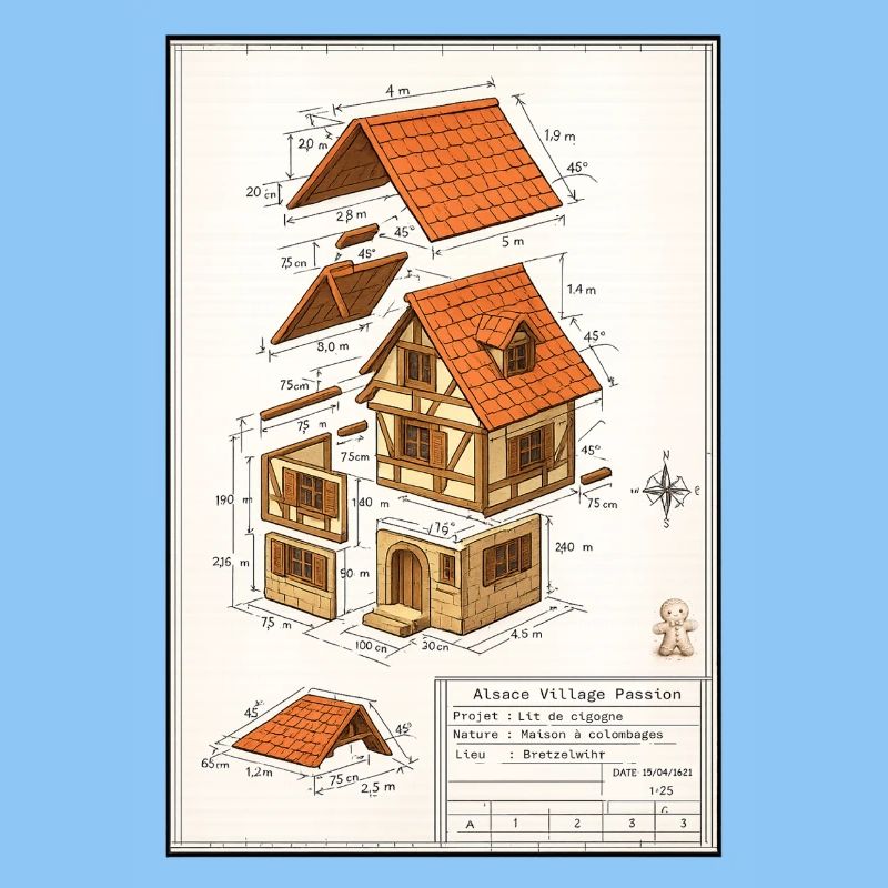 Alsatian half-timbered house architect's plan