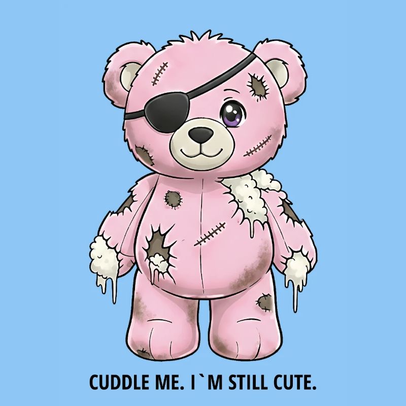 Ours en peluche rose patchwork avec cache-œil