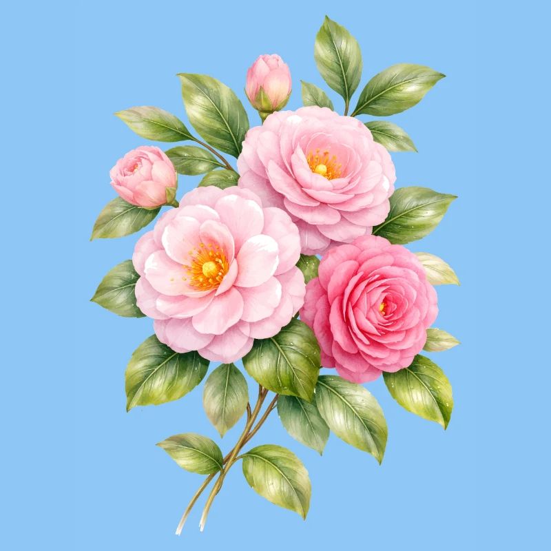 Rosa Kamelienblüten Illustration  