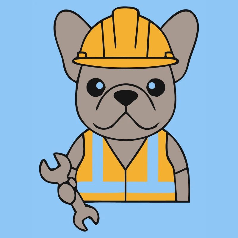 Frenchie Construction Worker Dog Cartoon