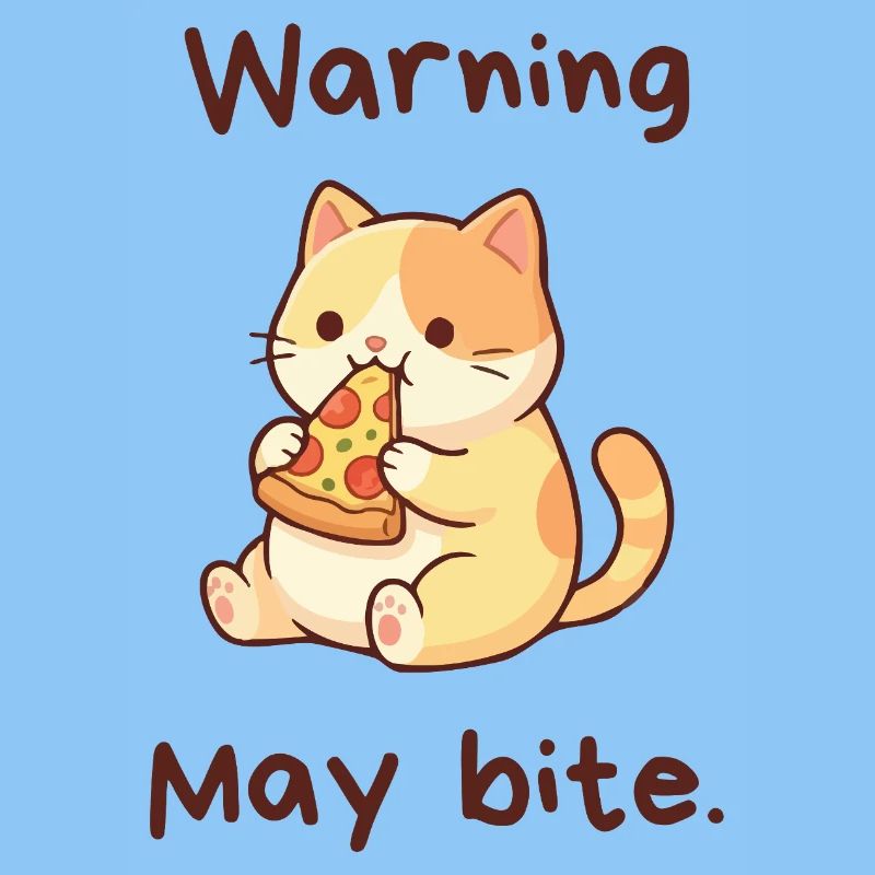 Warning May Bite - Kawaii Pizza Cat