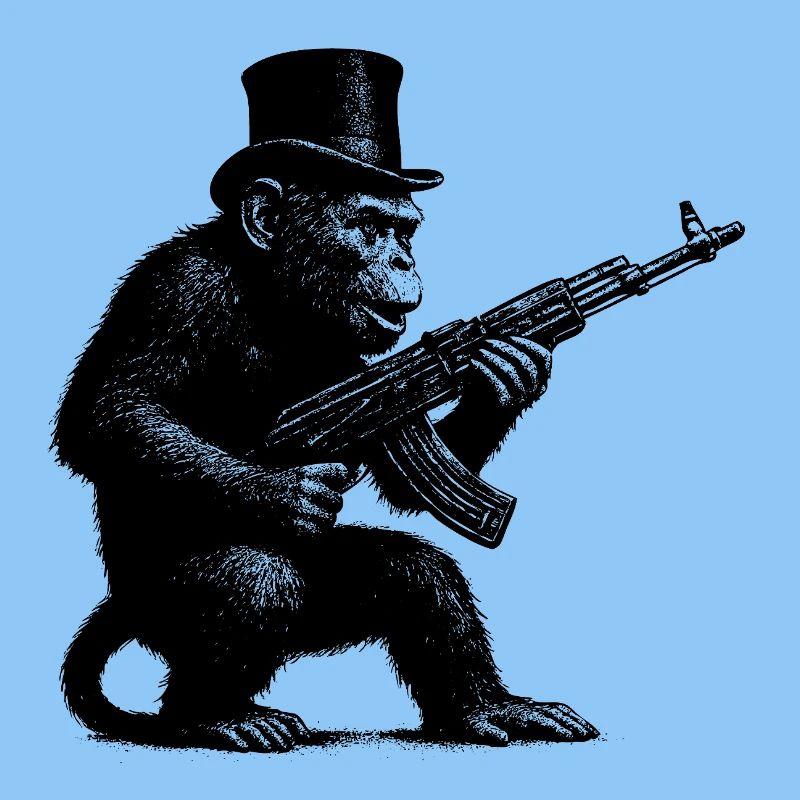 Affe mit Maschinengewehr