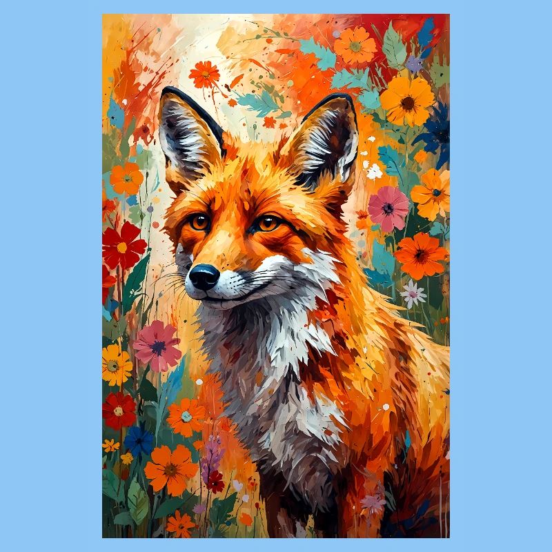 Fox flowers abstract fox lover gift
