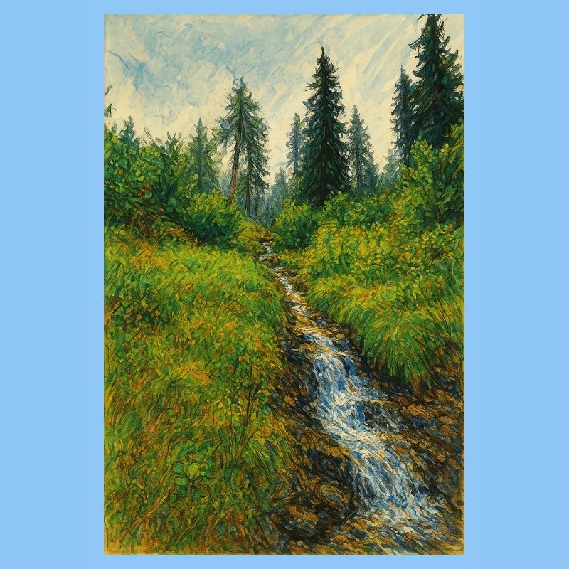 Sketchart Landschaft mit Bächlein in der Schweiz