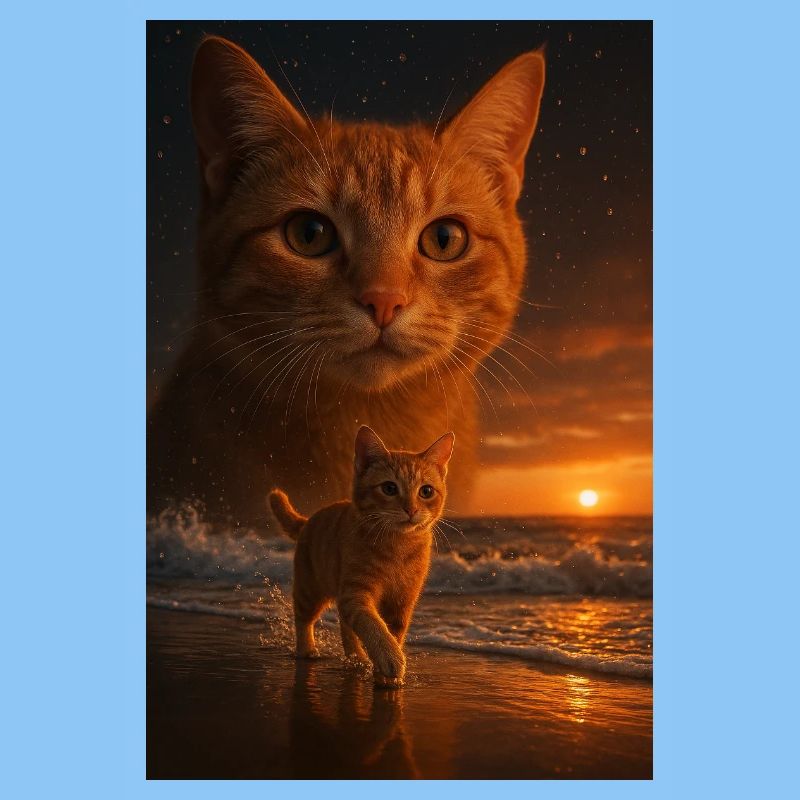 Sunset Cat Double View