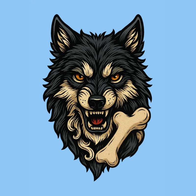 Wolf Attack: Wolf's Head with Bone