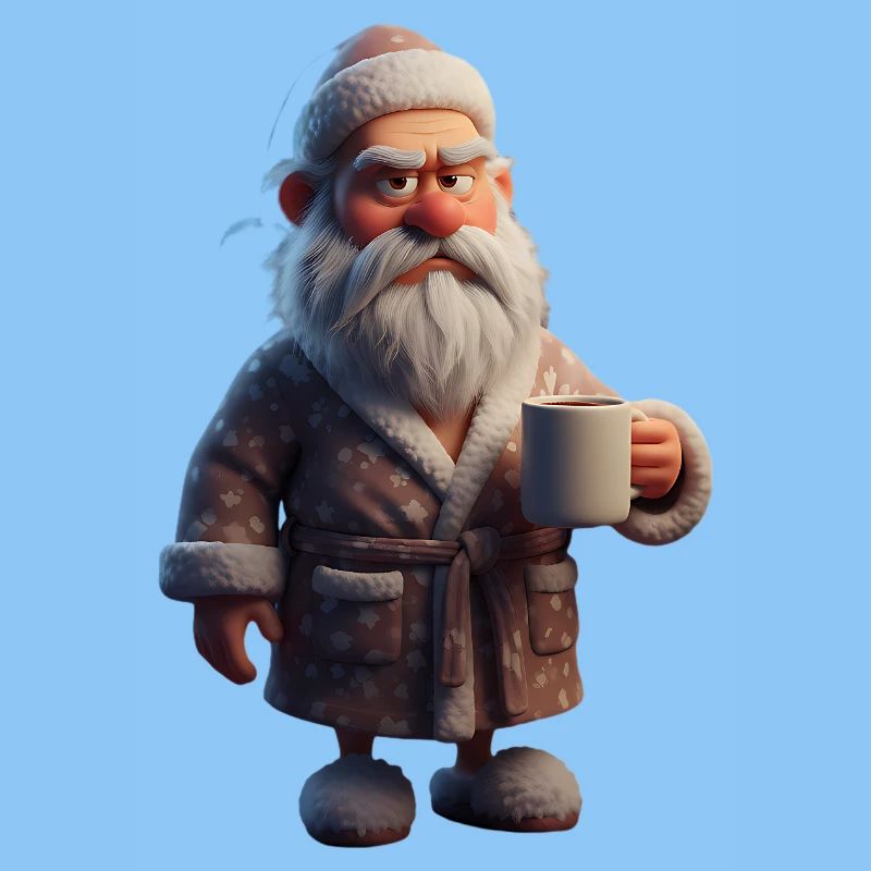 Grummeliger Winteropa mit Kaffeebecher Santa