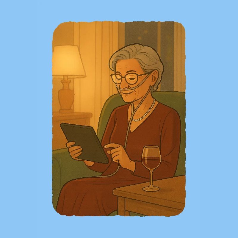 Seniorin mit Tablet im Wohnzimmer