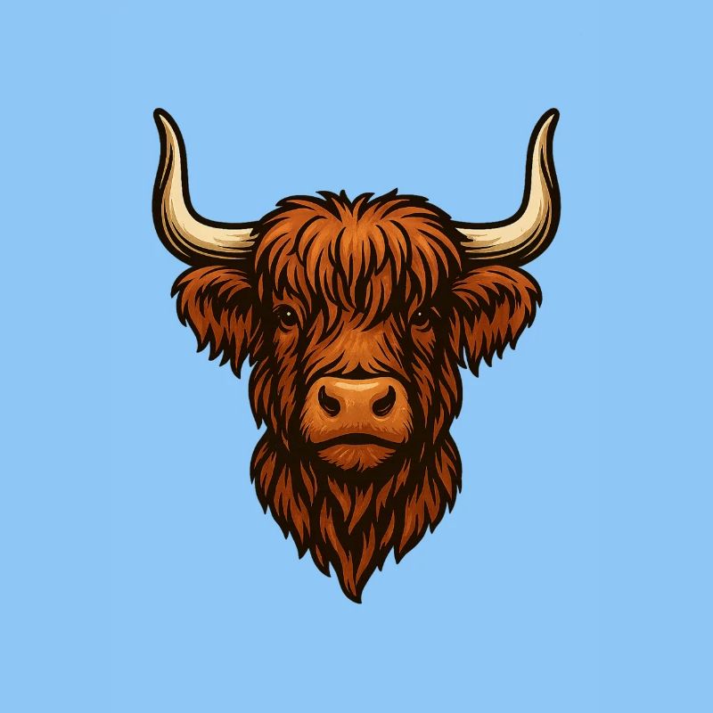 Red Highland Cattle Head Illustration