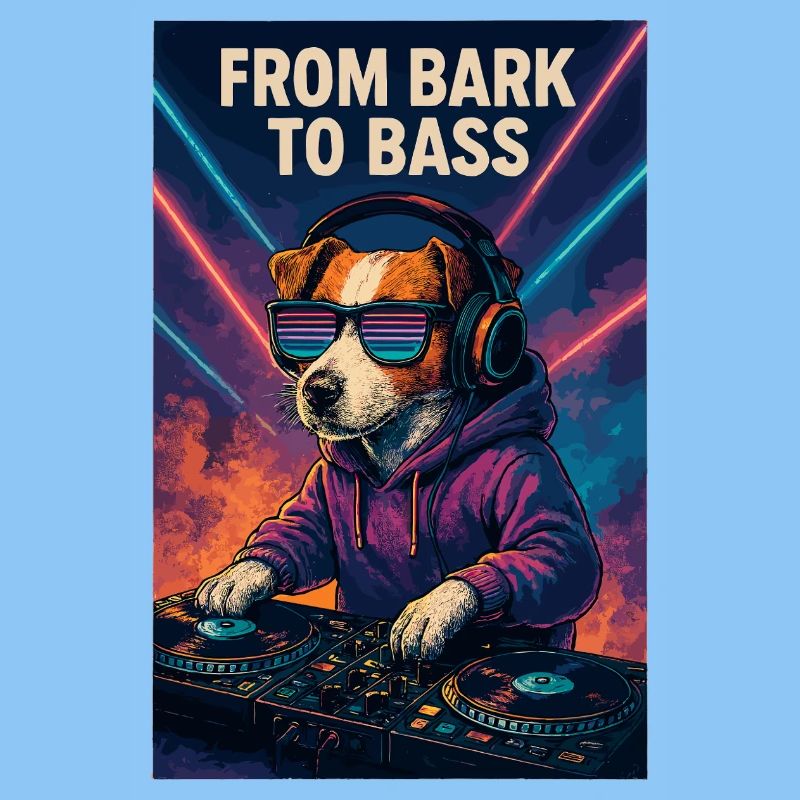 Jack Russell Terrier DJ Turntables Bass Techno