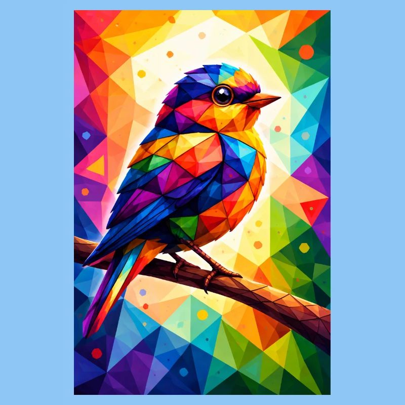 Farbenfroher Vogel im geometrischen Mosaik