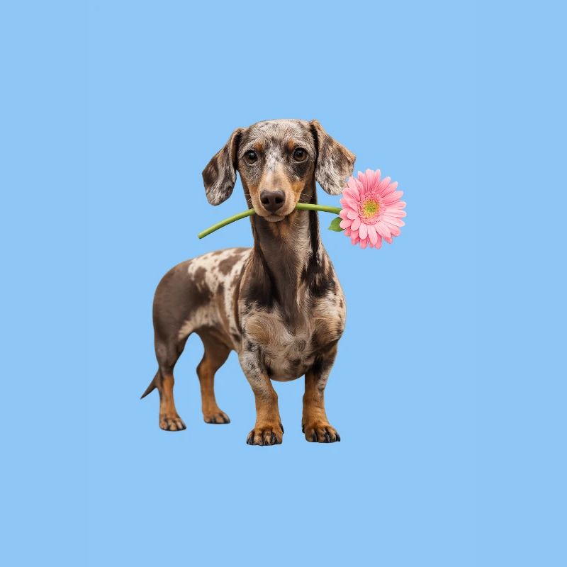 Dackel mit Blume – Blütenliebe