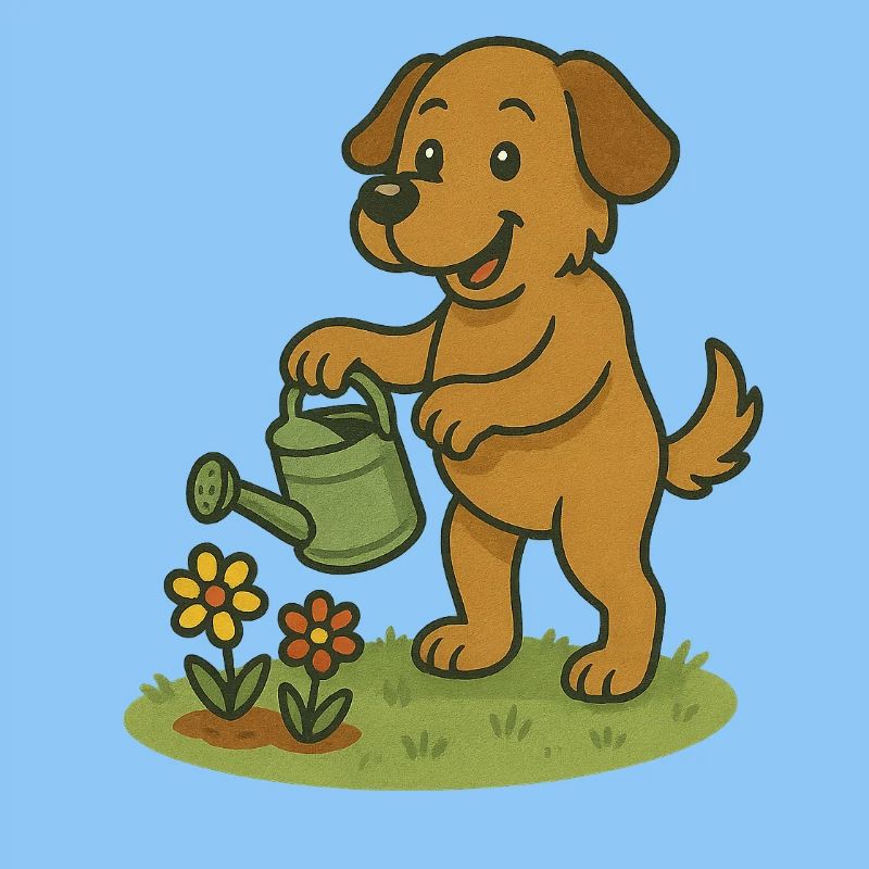 Chien joyeux arrosant les fleurs