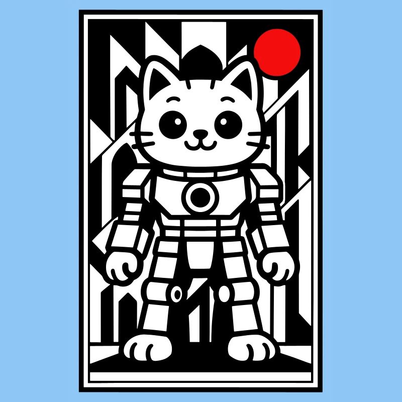 Un robot chat dans l'espace avec la planète rouge