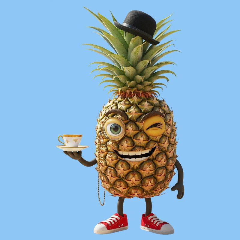 Whimsical Pineapple with Bowler Hat