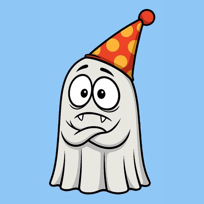 Griesgrämiger Geist mit Partyhut