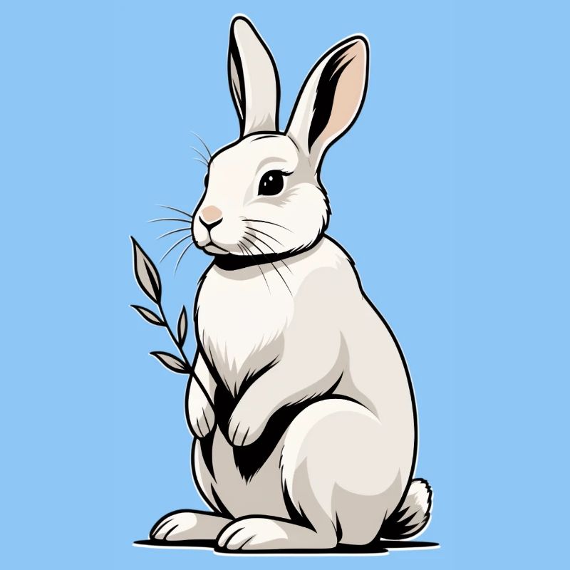 Lapin blanc à plante feuillue