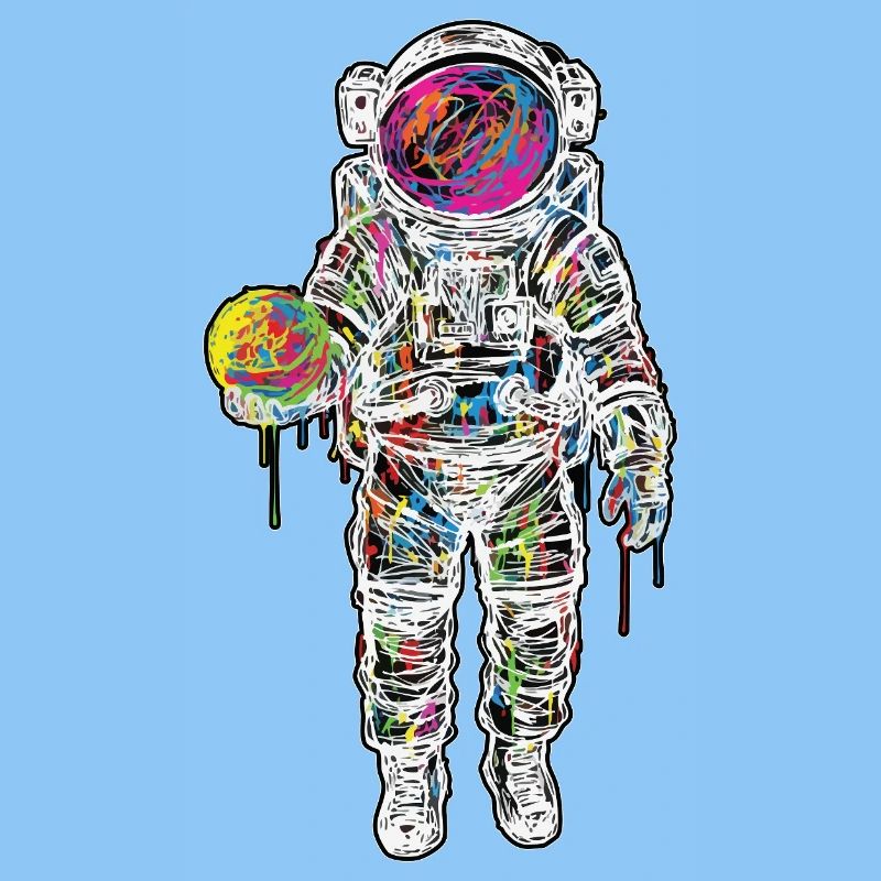 Space Astronaut Scribble Painting Planet