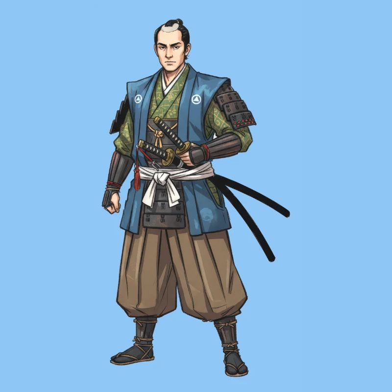 Edo Samurai in blauer Jacke